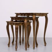 Triptych Florentine Gold and Red Wood Italian nesting Tables, 1960