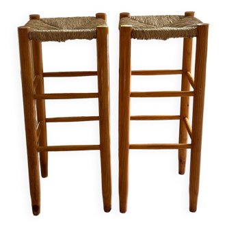 Tabourets hauts bois et paille