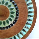 Plateau à fromages bois décor émaillé vintage