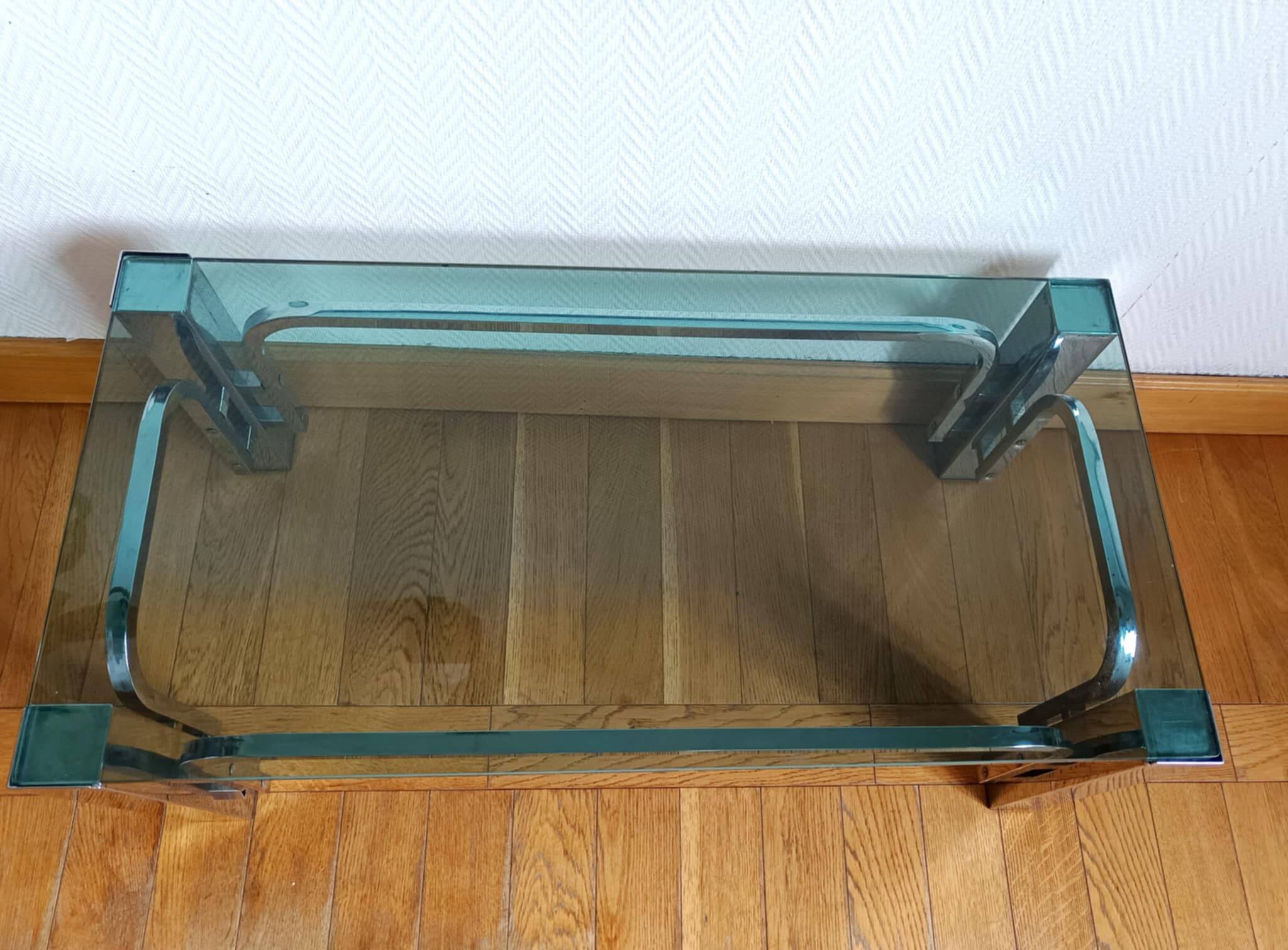 1970s chrome metal designer coffee table