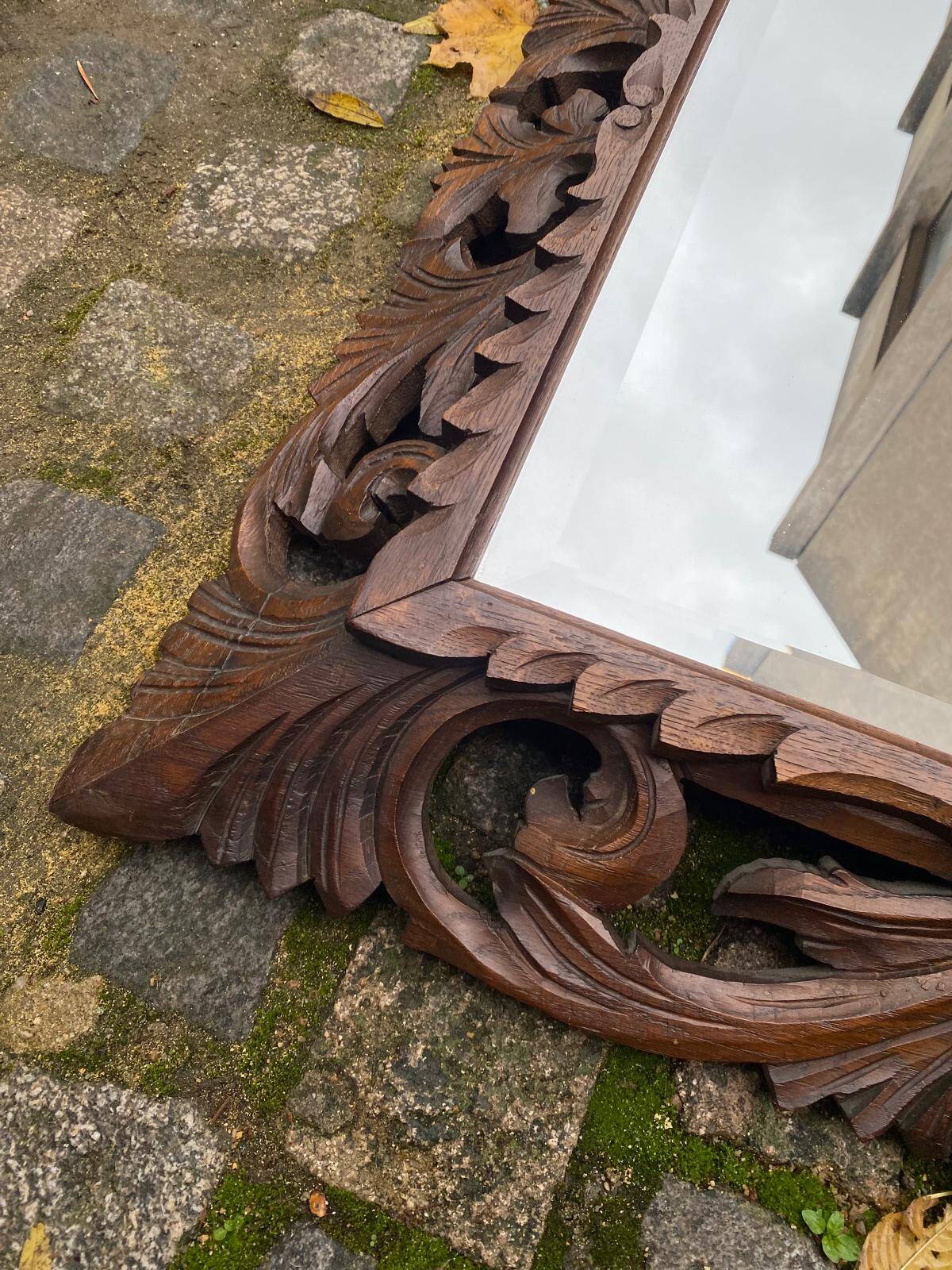 19th century carved solid wood mirror with beveled glass, 100x80cm