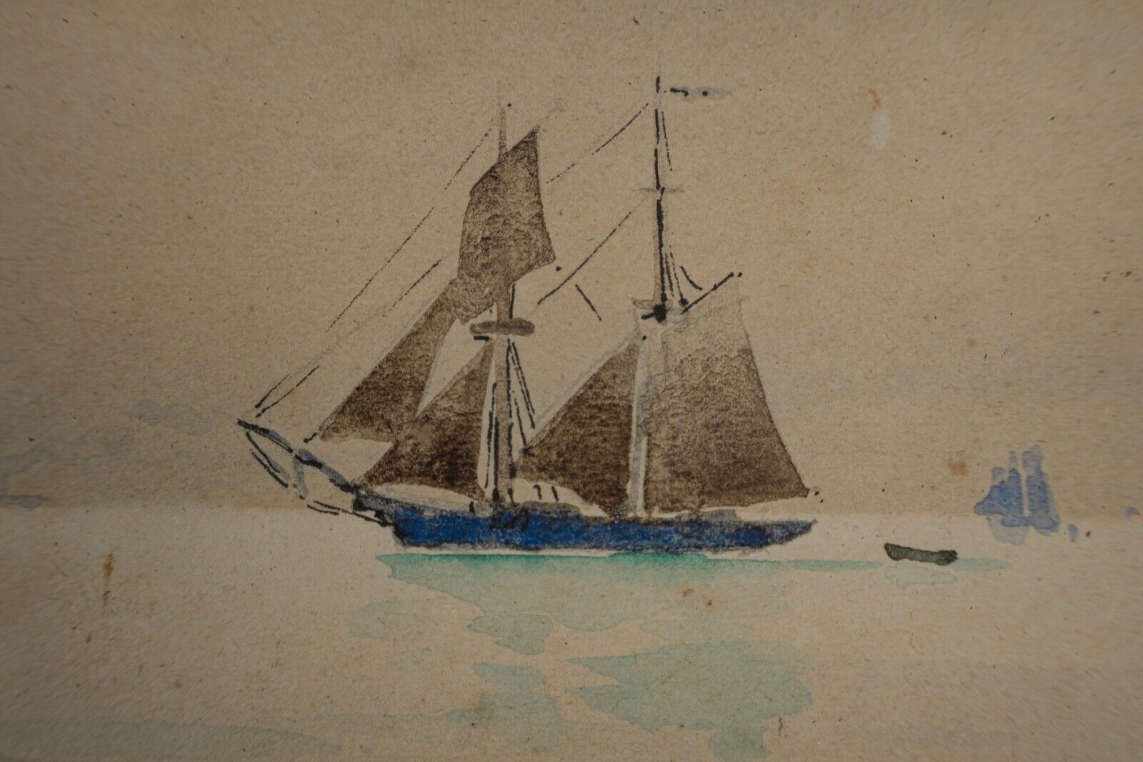 Watercolor on paper by Belval Sailboat 3 masts XXth