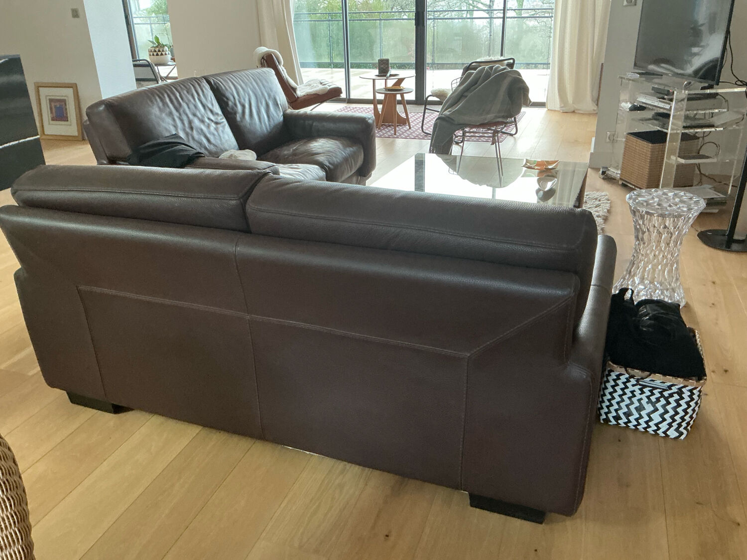 Brown grained leather sofa Roche Bobois