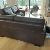 Brown grained leather sofa Roche Bobois