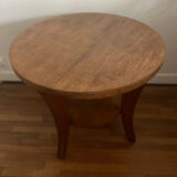 Low round art deco table in honey wood