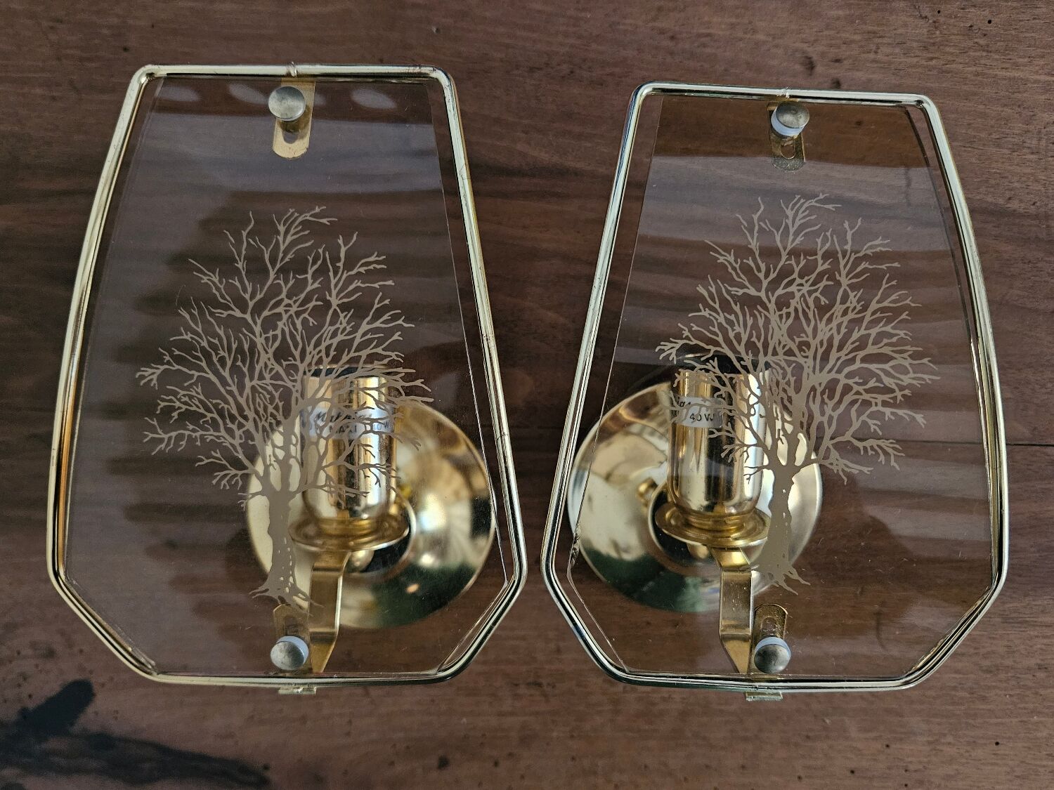 Pair of glass and metal wall lights