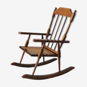 Rocking chair enfant bois et cannage vintage