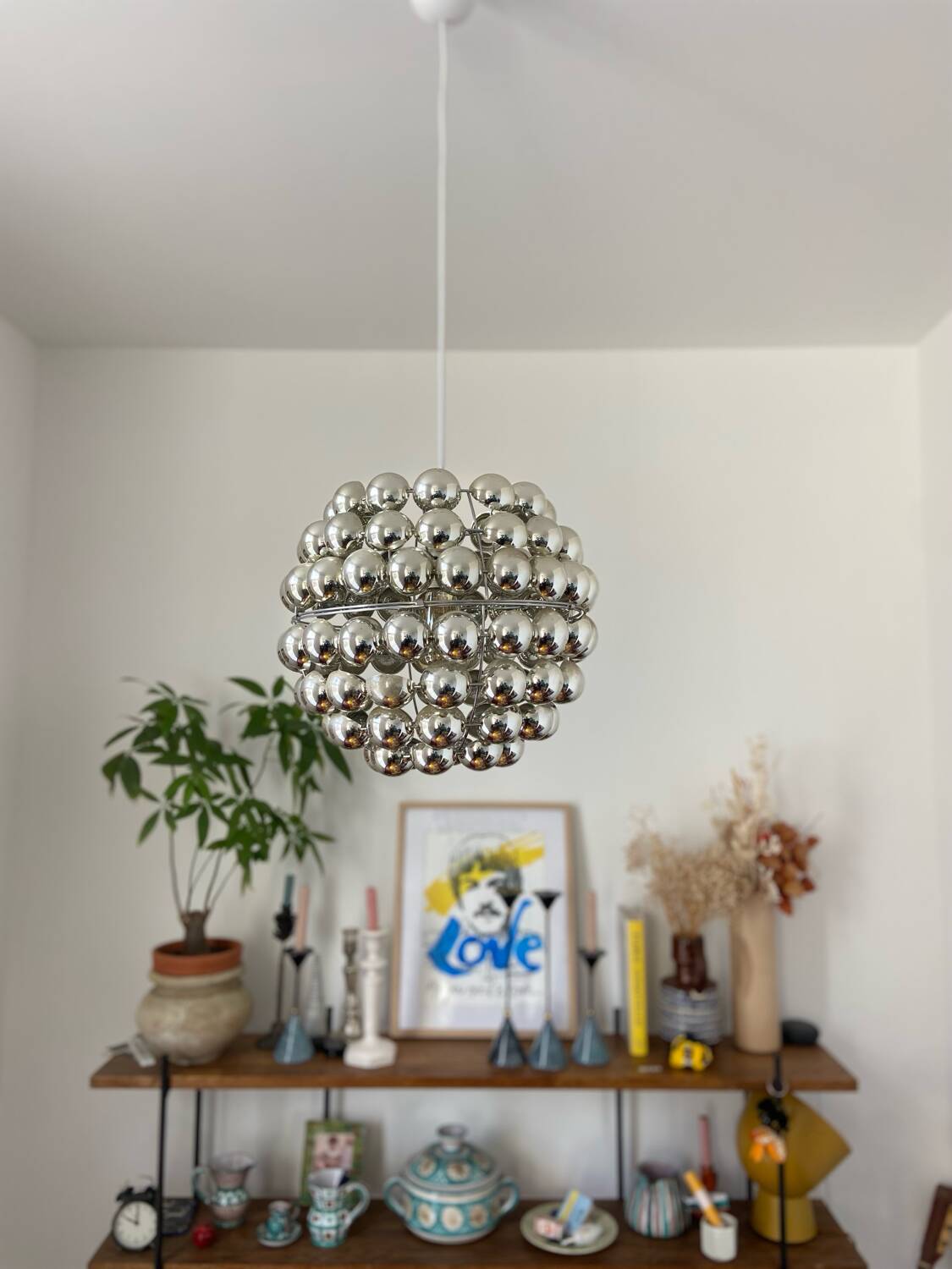 Space age chrome pendant light