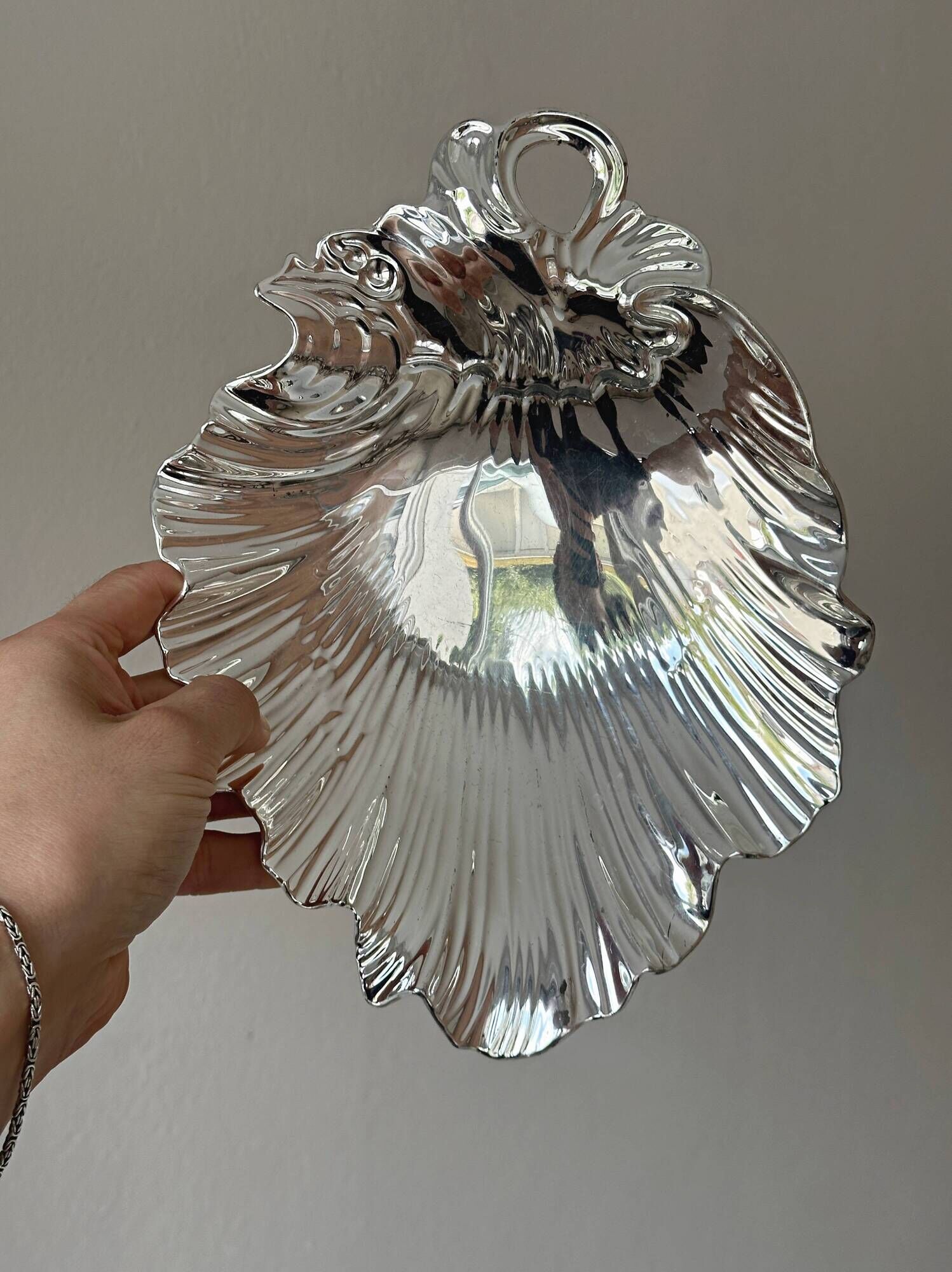 Vintage silver-white metal catchall tray