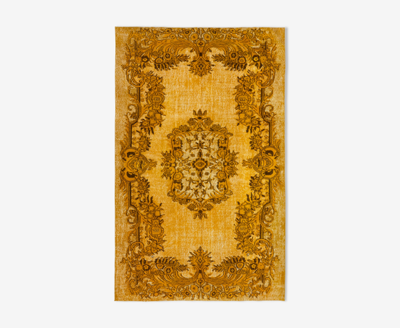 Tapis jaune tissé à la main anatolien 1970s, 181x288 cm