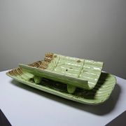 Asparagus service in earthenware, trompe-l'œil decoration, vintage 1970s-1980s.