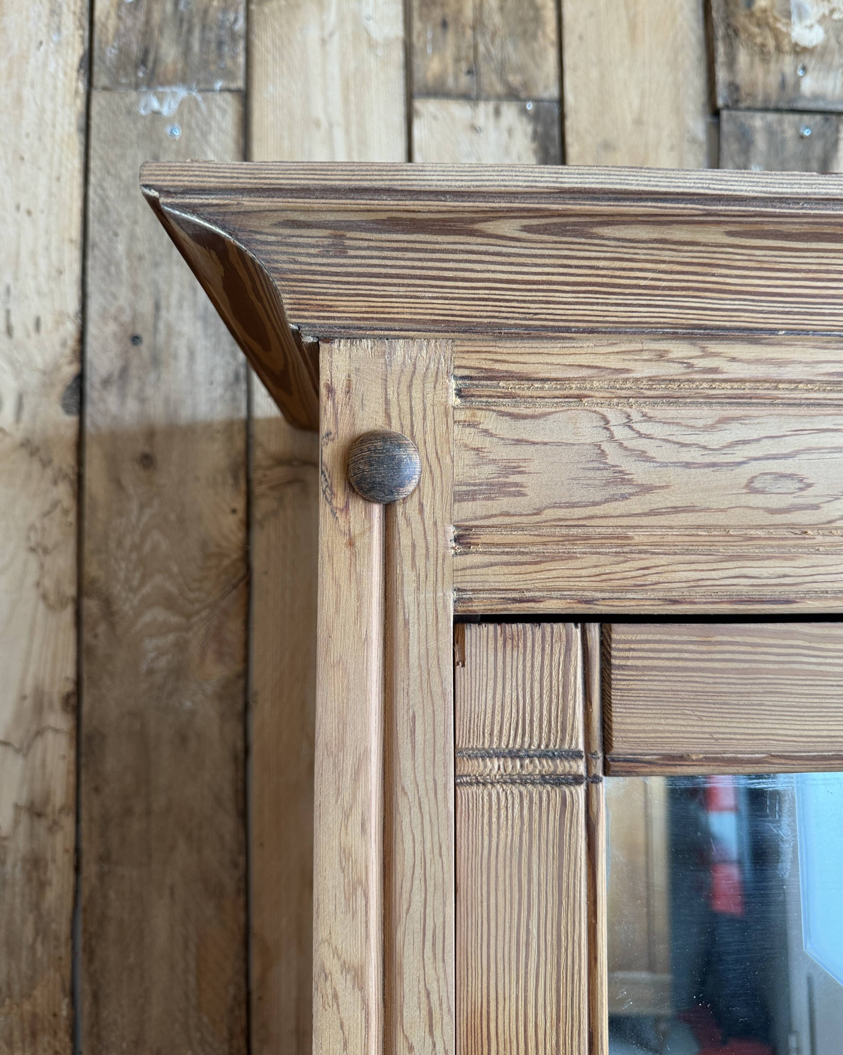 Antique mirrored wardrobe in pitch pine (renovated)