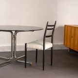 Round dining table in smoked glass and chrome-plated steel, Italy, 1970