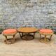 Coffee table with its pair of ottomans