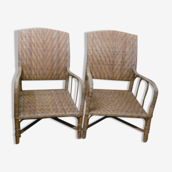 Wicker armchairs braid and rattan 80s