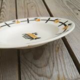 Set of 2 ceramic soup plates décor basket apricots signed Badonviller