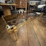 Vintage Romeo Rega coffee table, smoked glass, brass and chrome metal, Hollywood Regency design 1970s