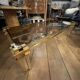 Vintage Romeo Rega coffee table, smoked glass, brass and chrome metal, Hollywood Regency design 1970s