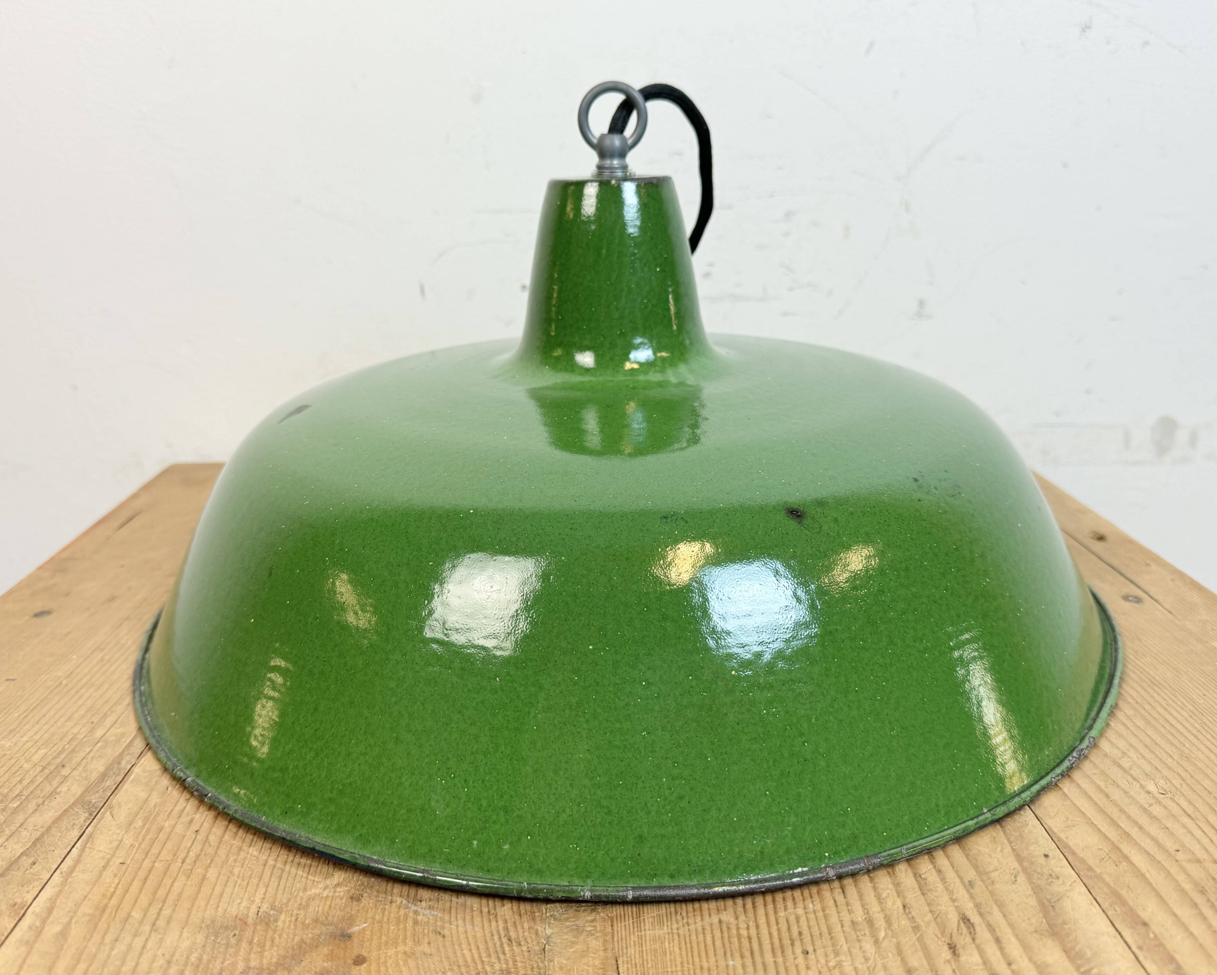 Industrial Green Enamel Factory Pendant Lamp, 1960s