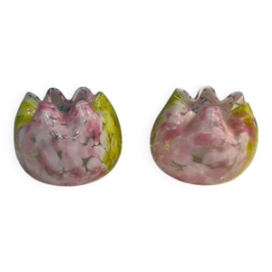 2 vases en verre soufflé