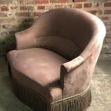 Vintage toad sofa trimmed with taupe-coloured velvet