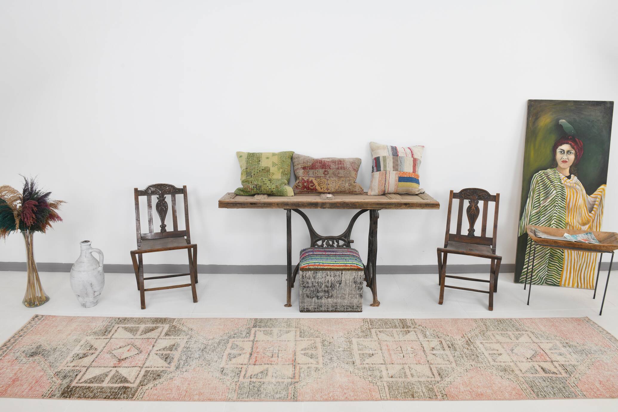 3x13 Pale Red Turkish Vintage Runner Rug, 87x400Cm SK 20299