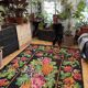 Floral handwoven carpet, colors on a black background - 262x160cm
