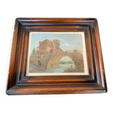 Landscape painting with bridge and figure