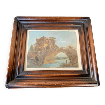 Tableau Paysage avec pont et personnage