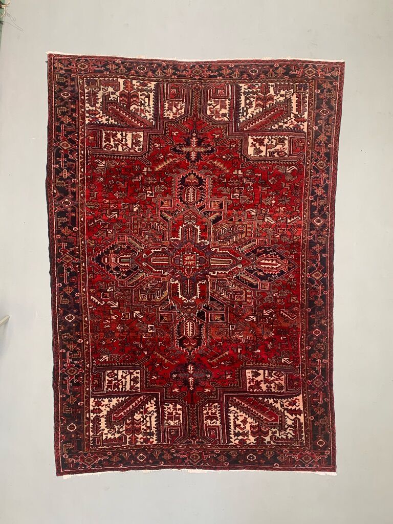Antique Heriz Rug 335x235 cm Wool Oriental Hand Made Carpet Red, Brown, Blue