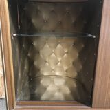 Meuble hifi prinz bois avec porte intérieur capitonné & verre audio vintage