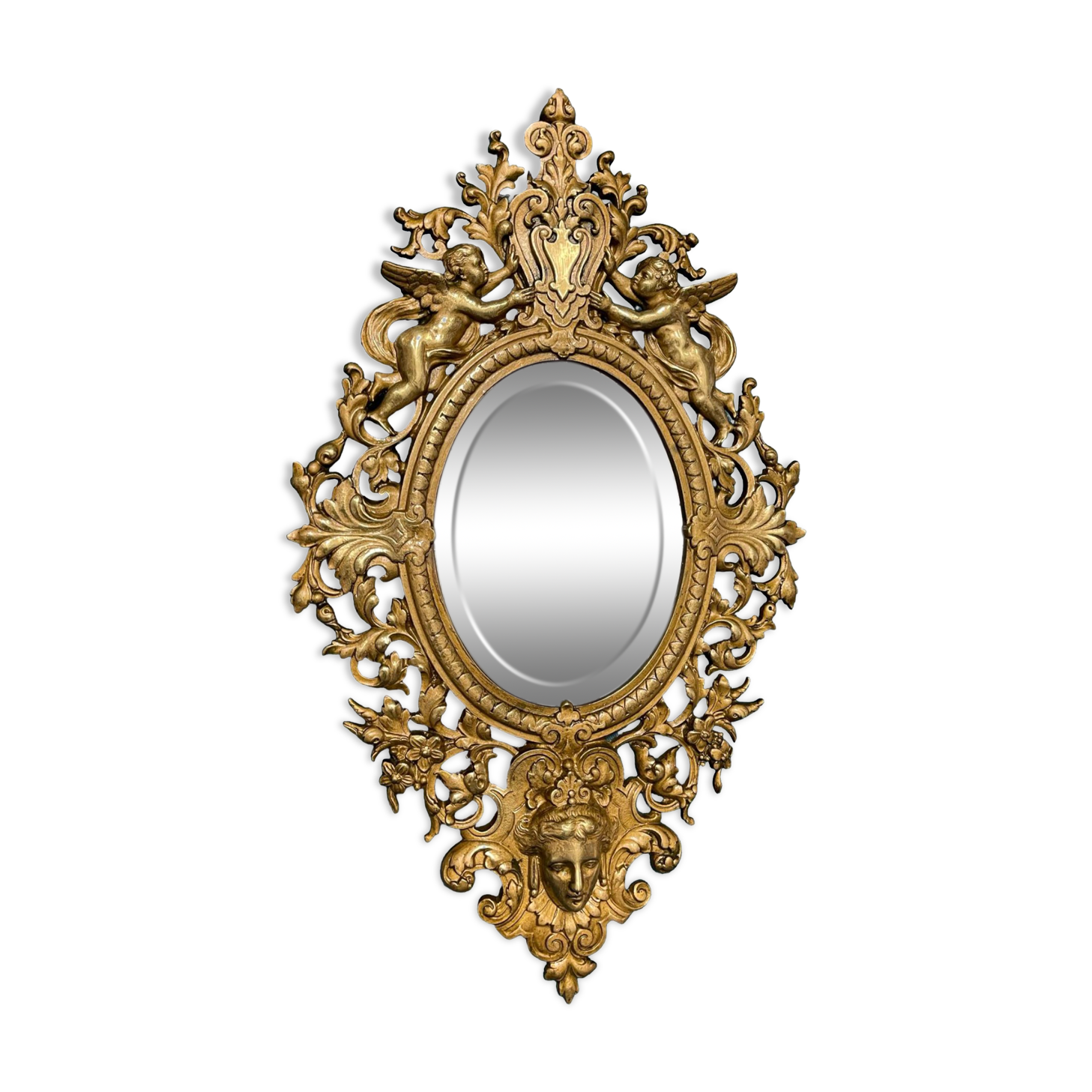 Bronze mirror napoleon III H39x23 decoration with putti and mascaron