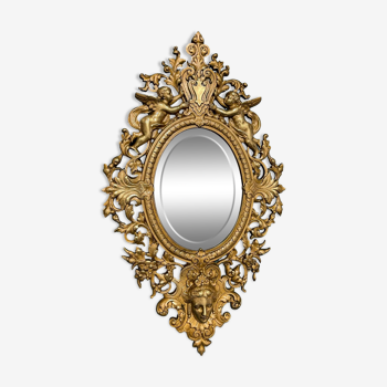 Bronze mirror napoleon III H39x23 decoration with putti and mascaron