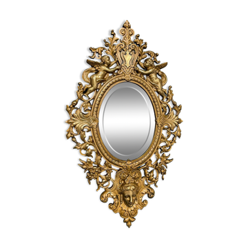 Bronze mirror napoleon III H39x23 decoration with putti and mascaron