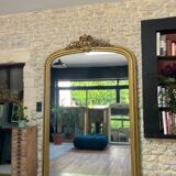 Miroir ancien Louis-Philippe 232,5/148cm  à fronton et perlé, mercure