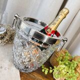Champagne bucket in cut glass and stainless steel