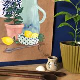Original illustration A4 Blue and lemon carafe by Coeur de voyou