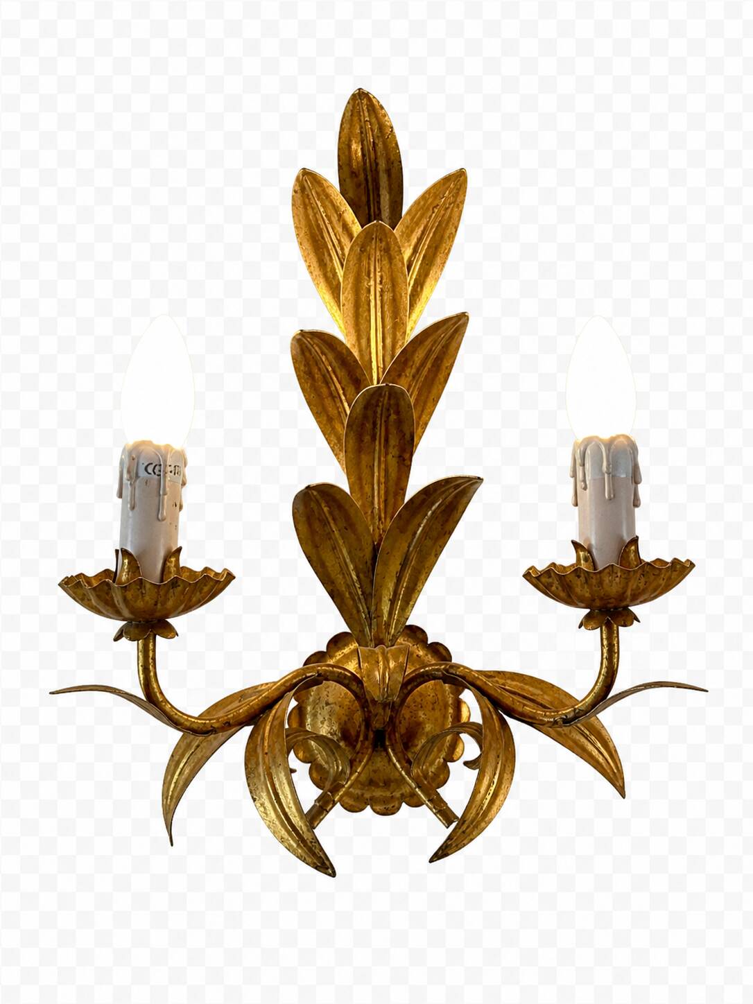 Pair of vintage wall lights in gilded metal, foliage, in the style of Hans Kögl.