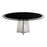 Table de Luigi Saccardo pour Maison Jansen acier brossé verre noir 1970