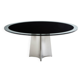 Table by Luigi Saccardo for Maison Jansen brushed steel black glass 1970