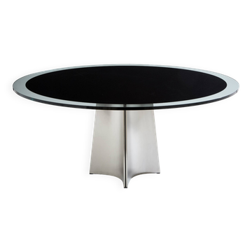 Table by Luigi Saccardo for Maison Jansen brushed steel black glass 1970