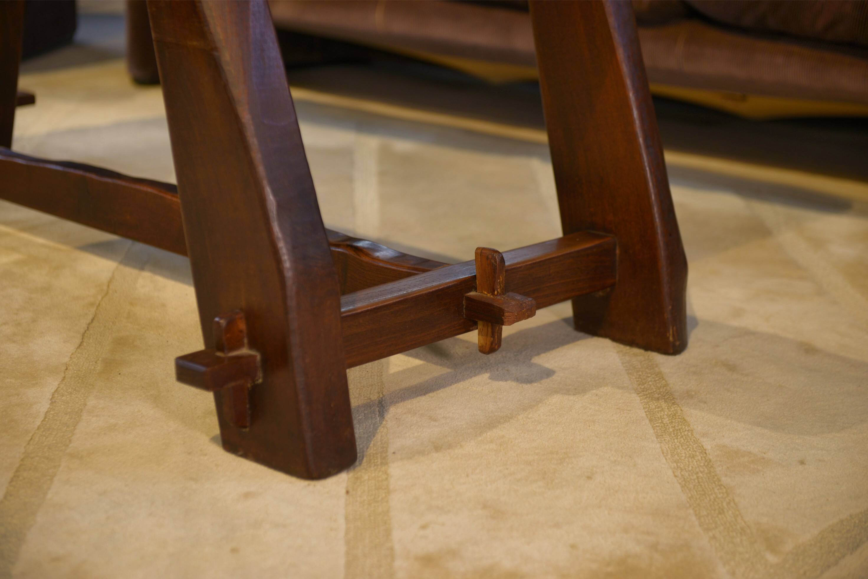 Brutalist table in elm by Aranjou 1950s
