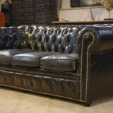 Chesterfield 3-seater sofa in black leather