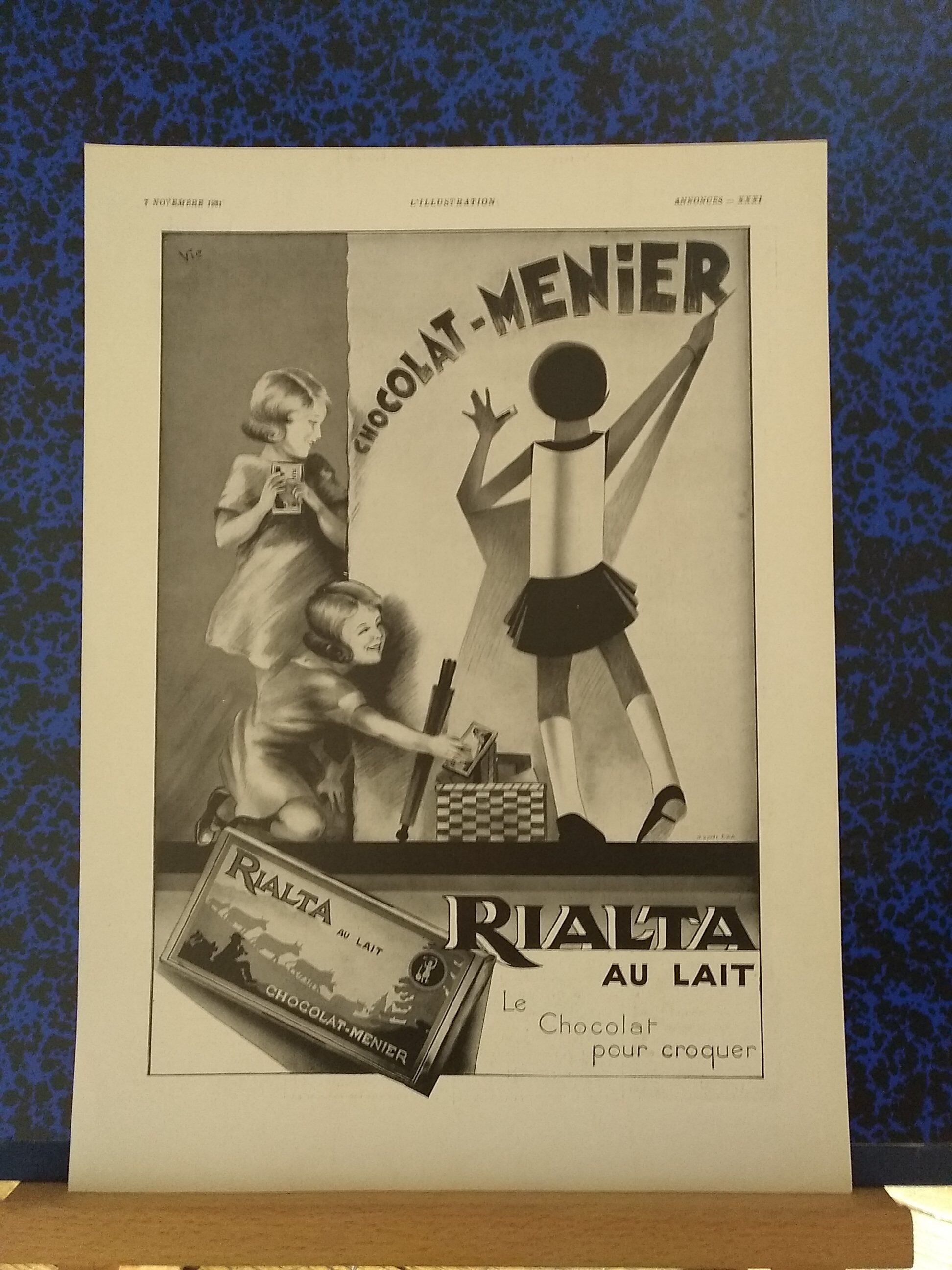Chocolate paper advertisement Meunier Rialta with milk children from revised 1931