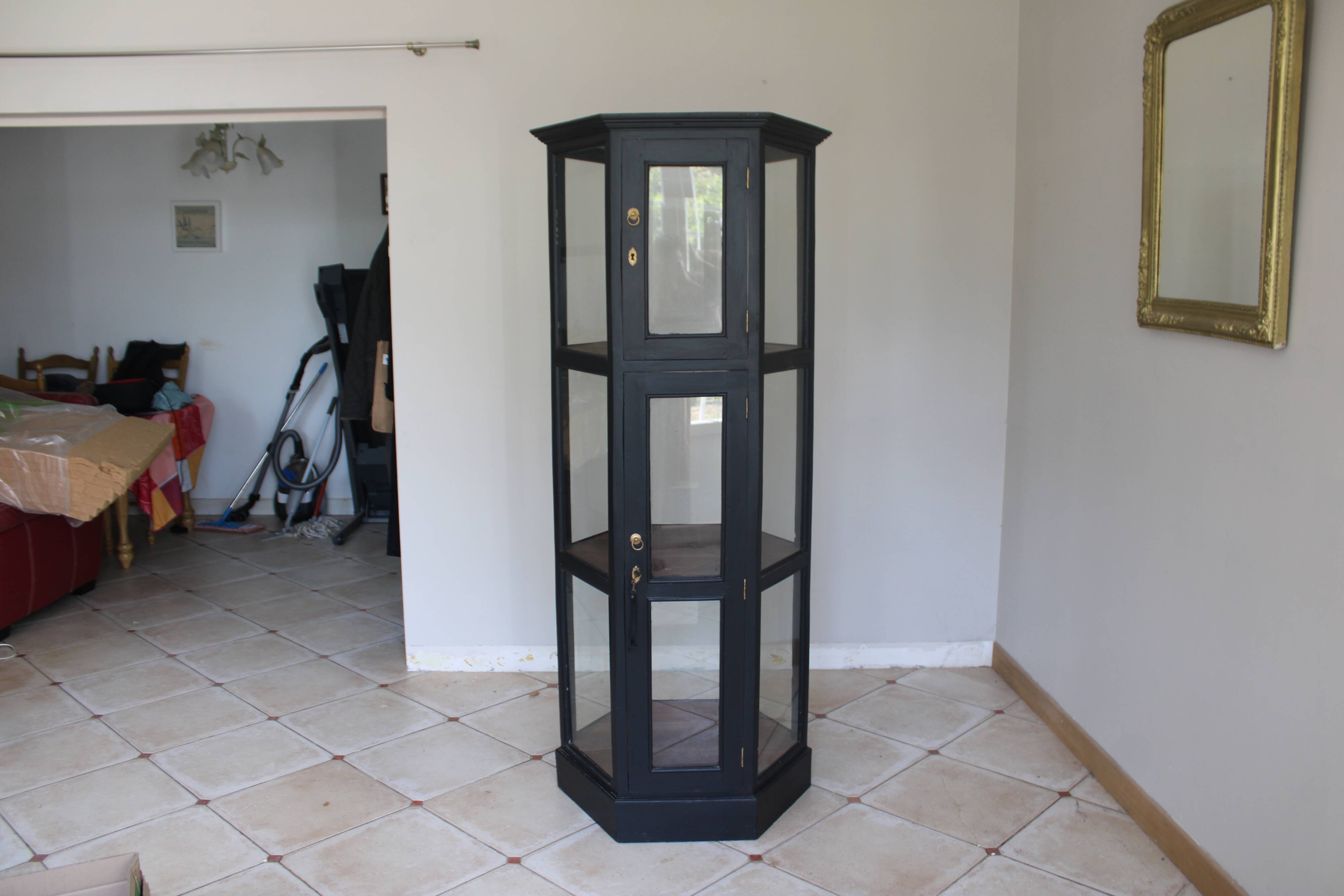 Antique black hexagonal display cabinet – 180 cm