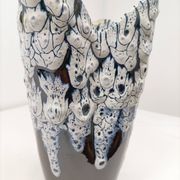 Large black and white glazed ceramic vase - contemporary style 25 cm