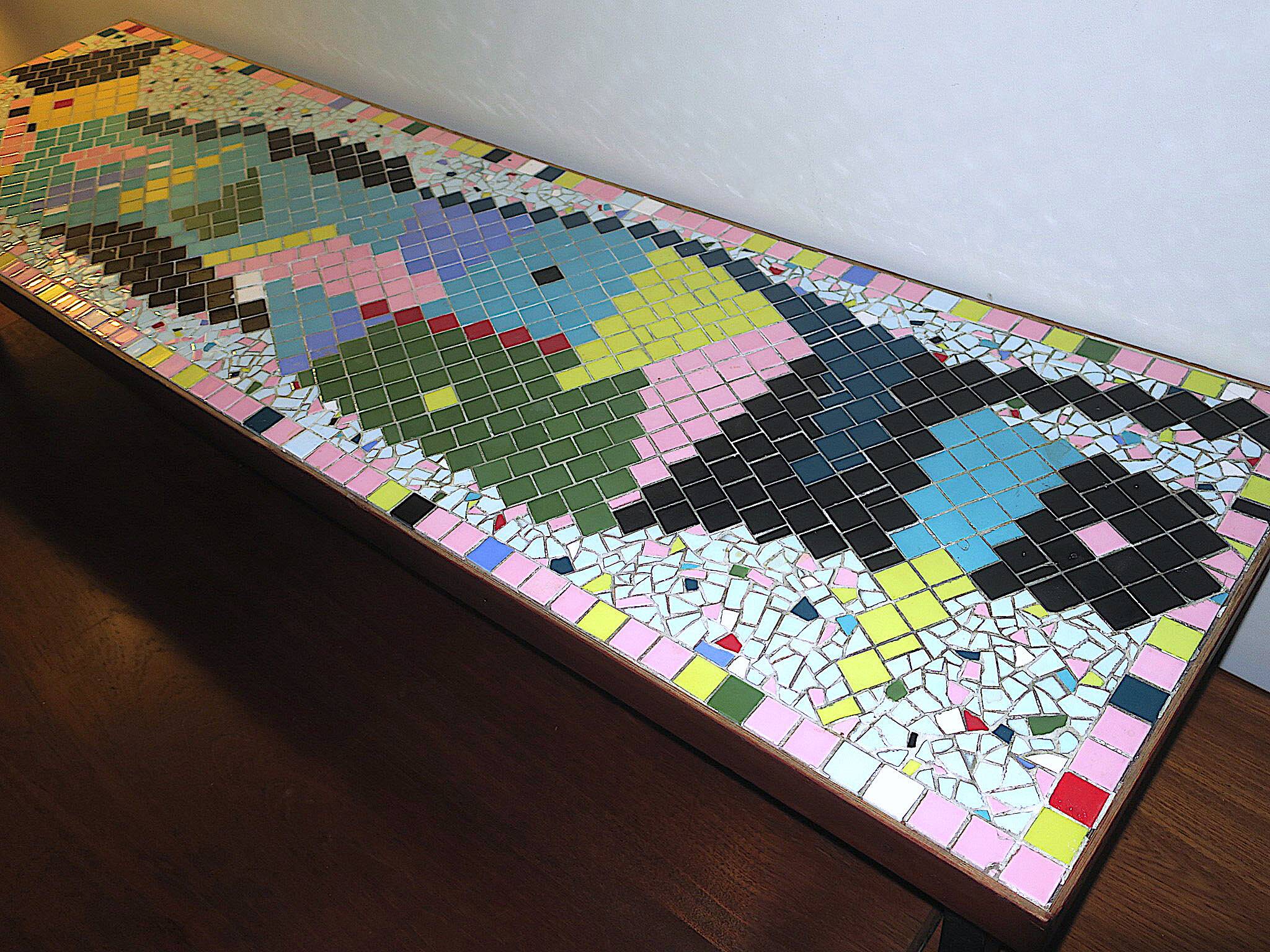 Mid century ceramic tiled patchwork long and low coffee table, 1960s