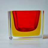 Sommerso red and yellow ashtray by seguso, murano, italy, 1970