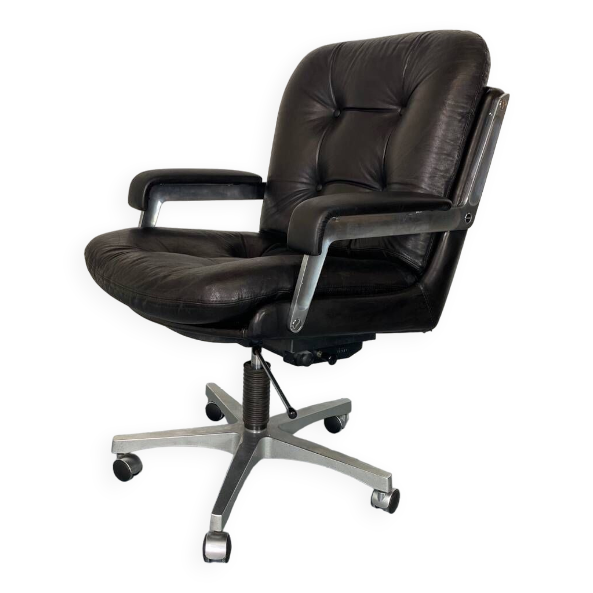 Mid-Century Italian Modernist Leather and Steel Adjustable Desk Chair, 1950s