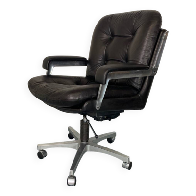 Chaise de Bureau Ajustable Mid-Century Moderniste en Cuir et Acier, Italie, 1950s
